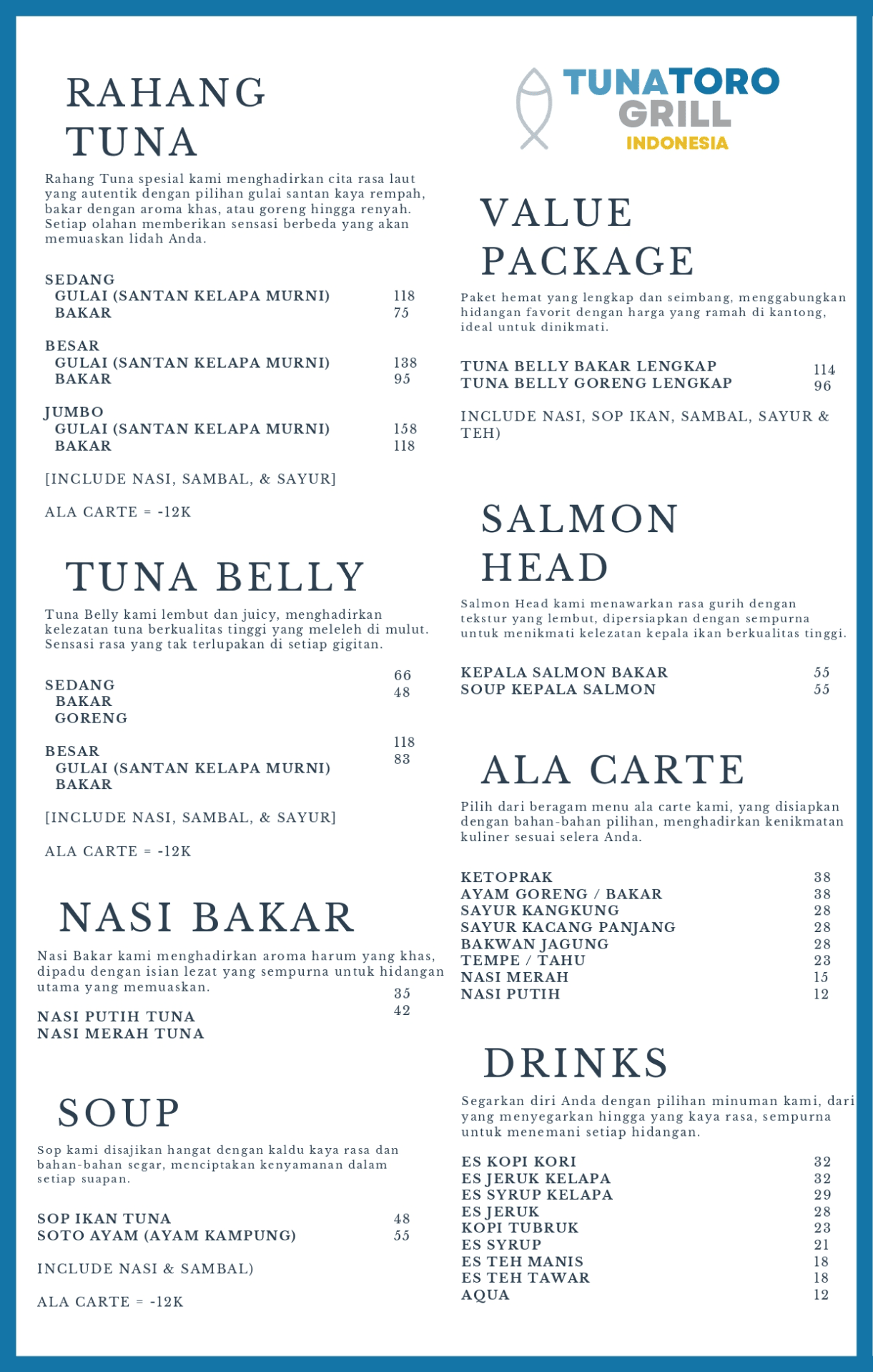 Tuna Toro Grill Menu